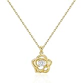 ASDULL Valentines Day Gifts for Her, Womens Rose Necklace Gold Plated Flower Necklace Rose Pendant Necklace for Womens' Everyday Wear
