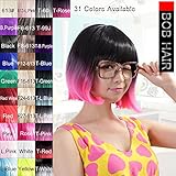 Neitsi Straight Short Hair Bob Wigs 14'' with Flat Bangs Cosplay Synthetic Wigs for Women Natural As Real Hair