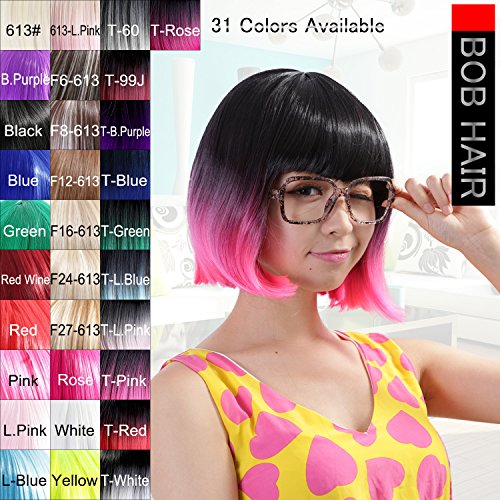 Neitsi Straight Short Hair Bob Wigs 14'' with Flat Bangs Cosplay Synthetic Wigs for Women Natural As Real Hair