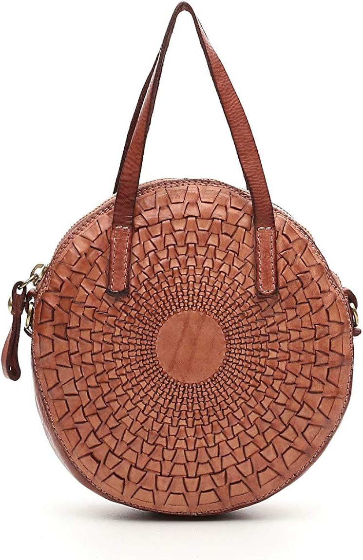 Campomaggi Small round bag in bleached pink woven leather Edea