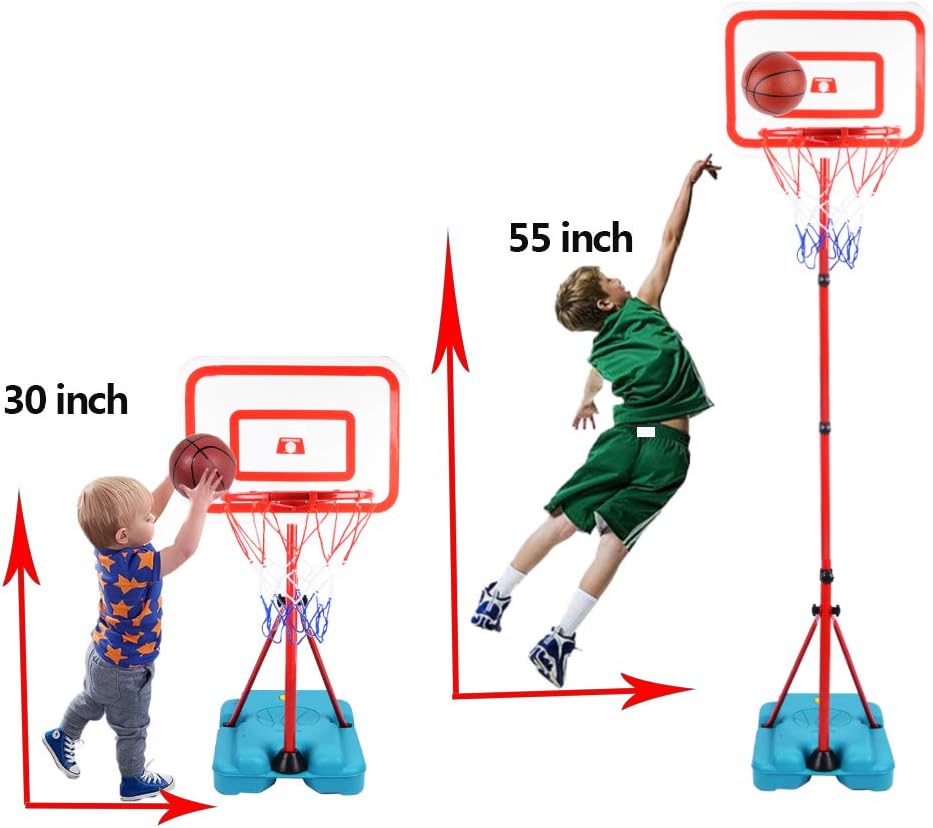 E EAKSON Kids Basketball Hoop Stand Adjustable Height 2.9 ft -6.2 ft Indoor Basketball Hoop Outdoor Toys Outside Backyard Games Mini Hoop Basketball Goal Gifts for Boys Girls Toddlers Age 3 4 5 6 7 8: Toys & Games