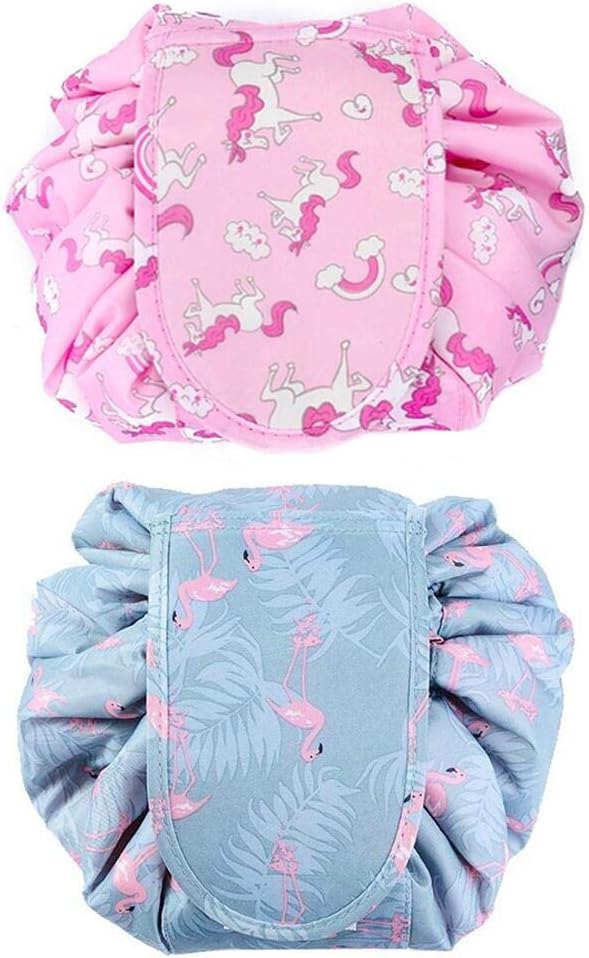 2 Pack Lazy Drawstring Cosmetic Bag Travel Makeup Bags Large Capacity Storage Bag for Women