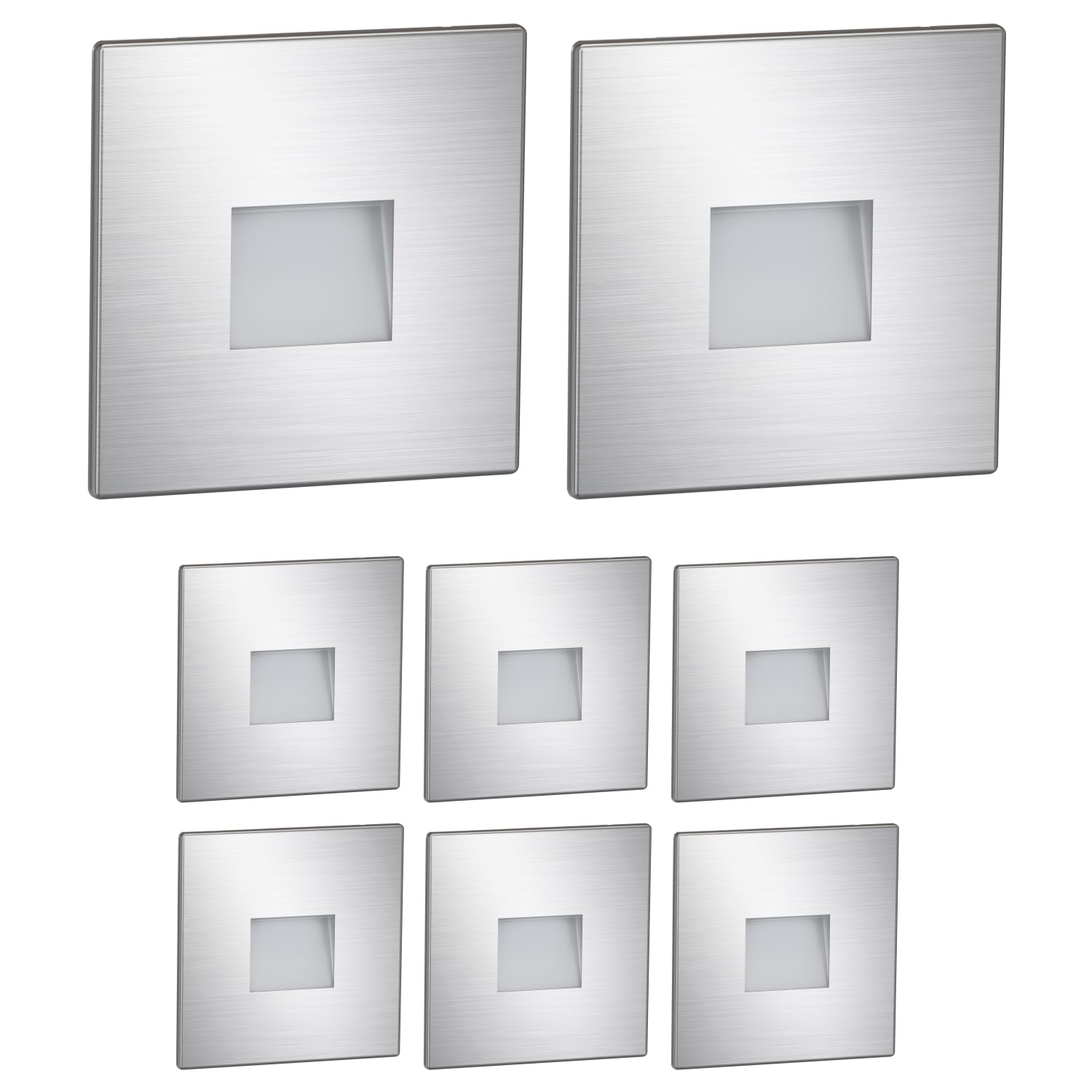 ledscom.de 8 LED Staircase Light/recessed wall Light FOW for Indoors and Outdoors, Downlight, Angular, Stainless Steel, 85 x 85mm, Warm White