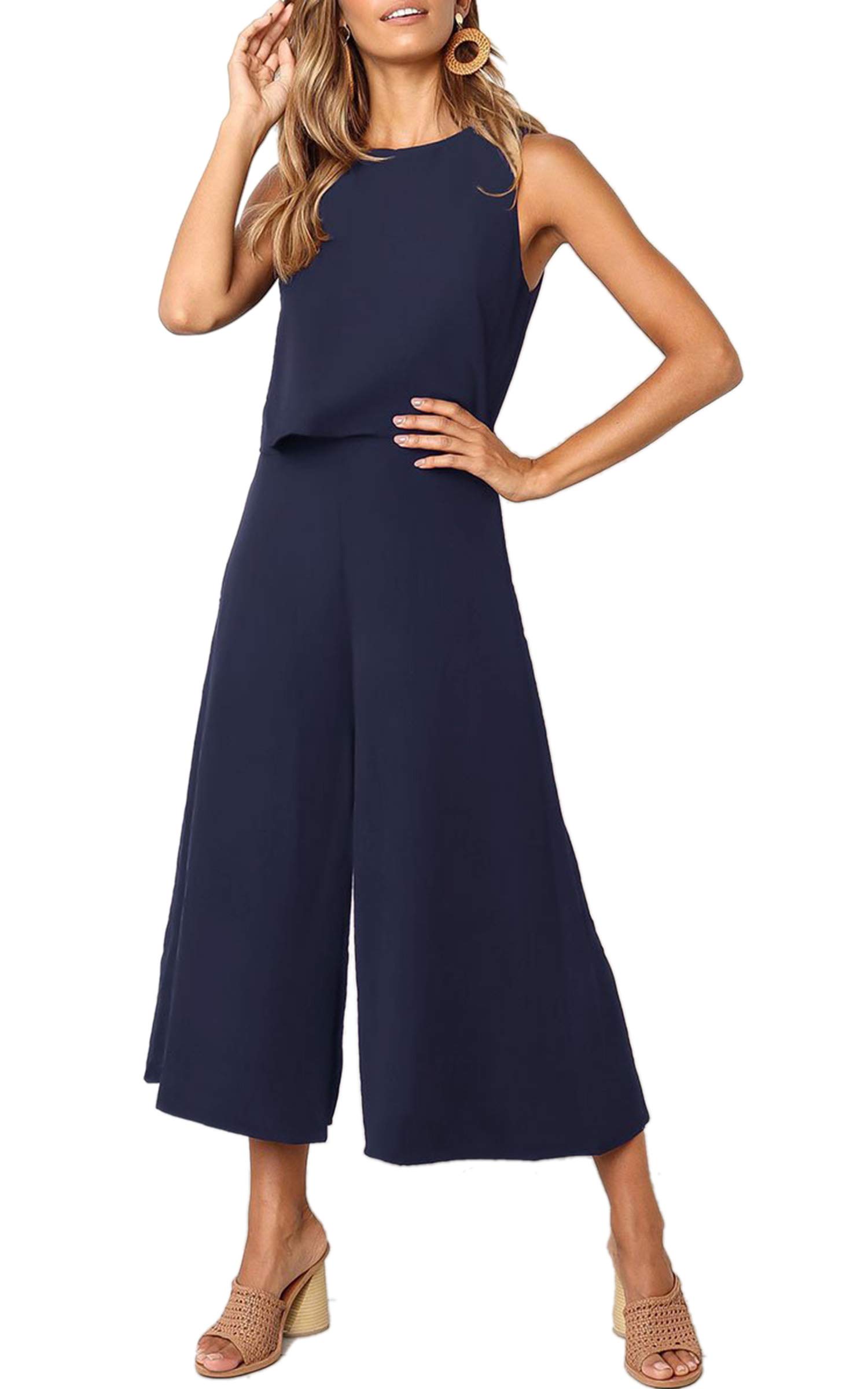 Angashion Women's JumpsuitsCasual Sleeveless Overlay Wide Leg Long