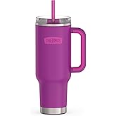 THERMOS Stainless Steel Cup Holder Mug - 40 Ounce, Plum - Insulated Tumbler with Lid and Straw, Plus Leak-Resistant Slide Lock