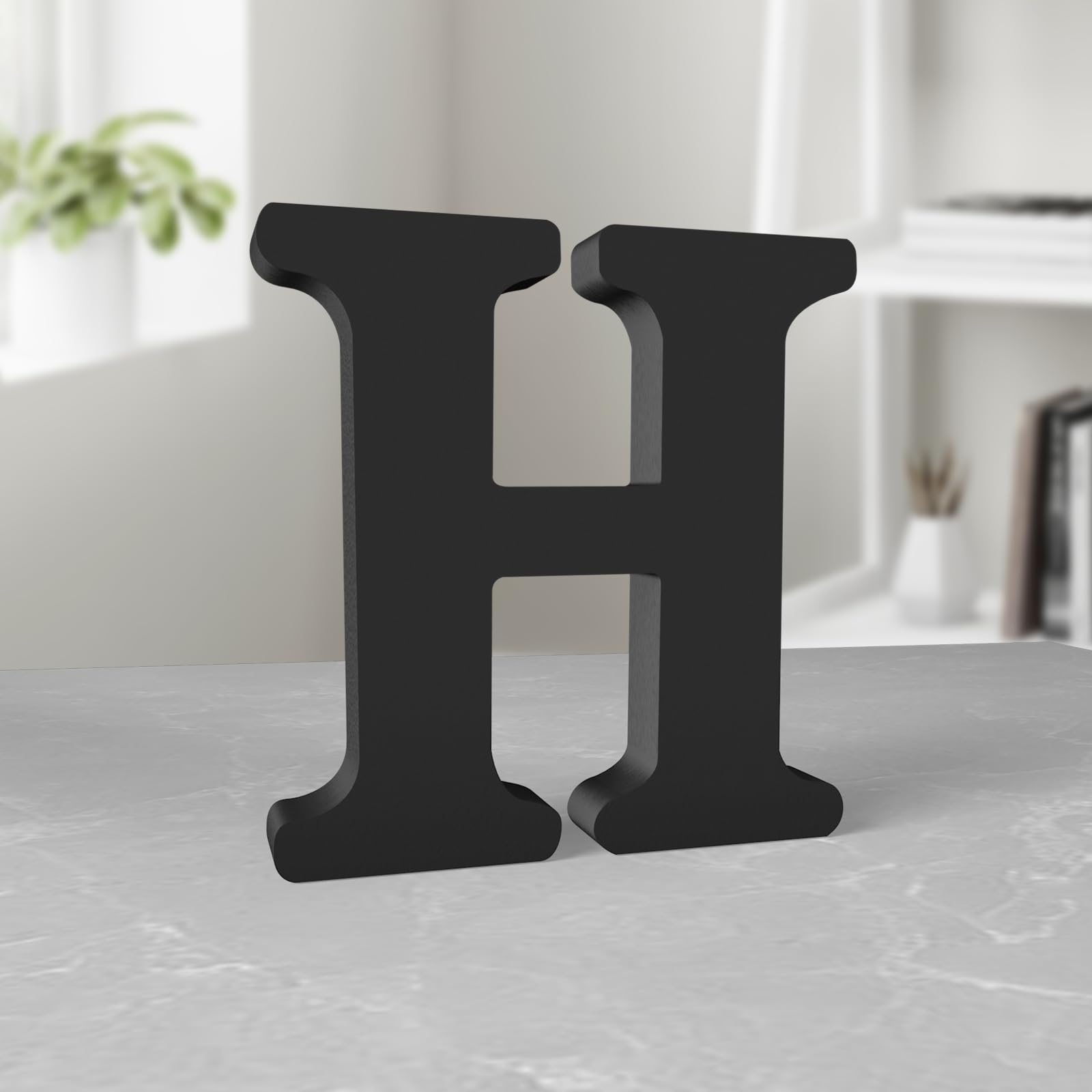 Aruatu 6 Inch Black Wood Letters for Wall Decor - Unfinished Decorative Standing Letter Slices for Sign Board Decoration, Craft, Home Party Projects (H)