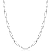 Hadoken 925 Sterling Silver Clasp 3/4/5mm Paperclip Link Chain Necklace for Women Diamond Cut 16/18/20/22/24/26/30 Inch