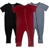 GUISBY Rayon Made from Bamboo Baby Pajamas, Summer Short Sleeve Footless Rompers, 2 Way Zipper Sleeper