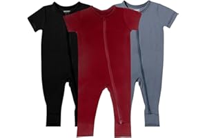 GUISBY Rayon Made from Bamboo Baby Pajamas, Summer Short Sleeve Footless Rompers, 2 Way Zipper Sleeper
