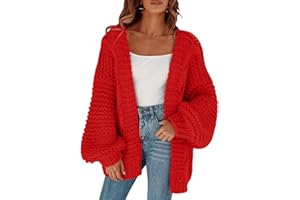 Cicy Bell Women's Open Front Chunky Knit Cardigan Loose Lantern Sleeve Oversized Sweater Coats