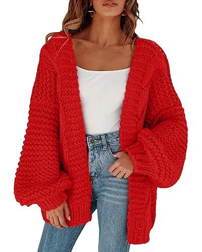 Cicy Bell Women's Open Front Chunky Knit Cardigan Loose Lantern