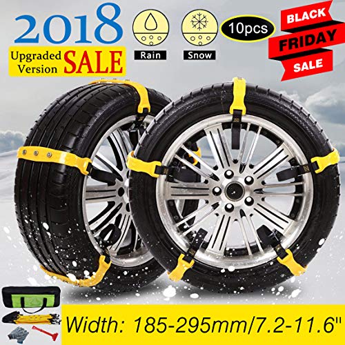 Snow Chains Car Anti Slip Tire Chains Adjustable Anti-Skid Chains Car Tire Snow Chains Fits for Most Car/SUV/Truck-Set of 10 Width 185-295mm/7.2-11.6