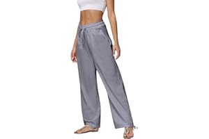 MIDELXP Cotton Linen Pants Women Summer Loose Drawstring Waisted Palazzo Pants Casual Wide Leg Trousers Pants with Pockets