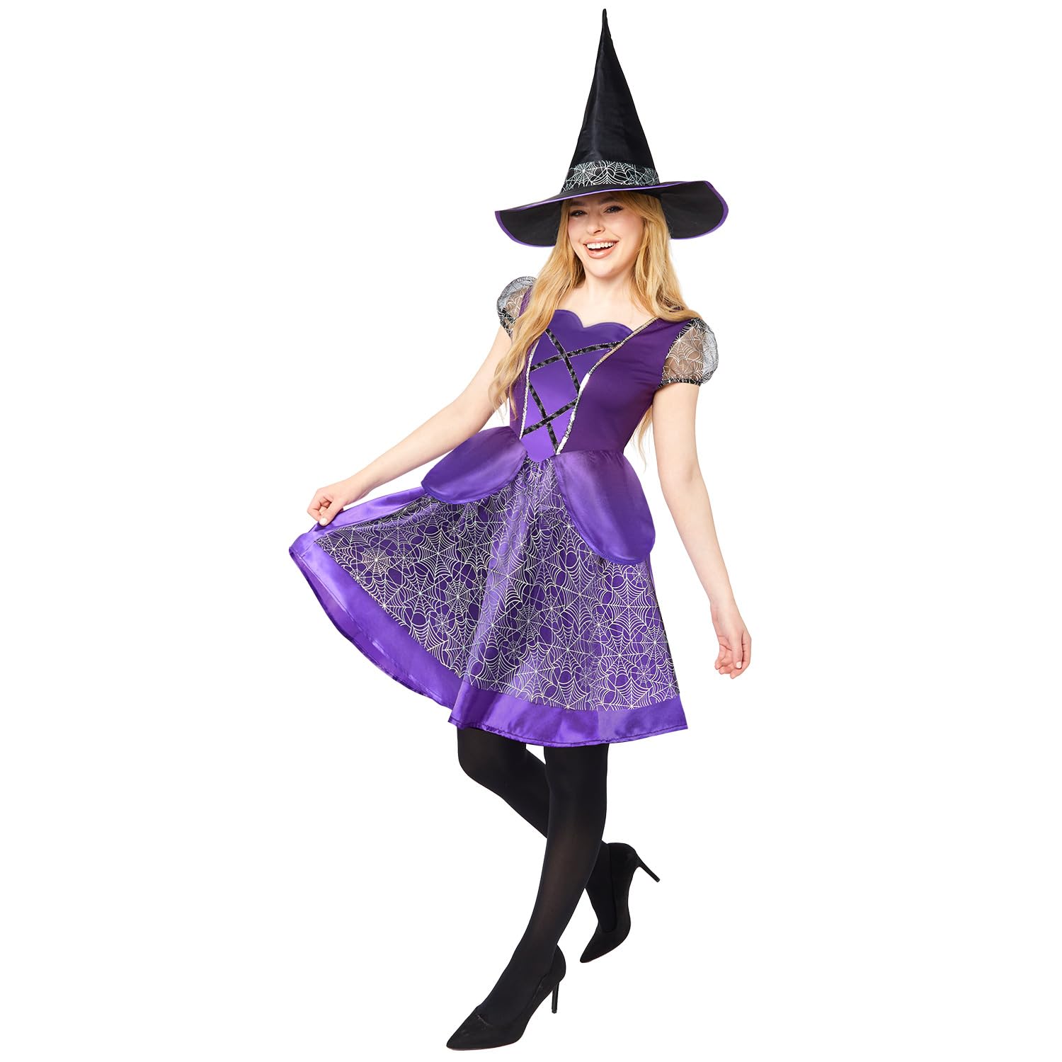 amscan 9917851 Animals Women's Halloween Purple Witch Fancy Dress Costume, Multi, Size: 8-10