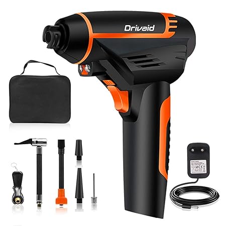 Drivaid Auto Luftpumpe Elektrischer Kompressor mit Akku, Digital Portable mit LED Display Bildschirm, mit Wiederaufladbarer L