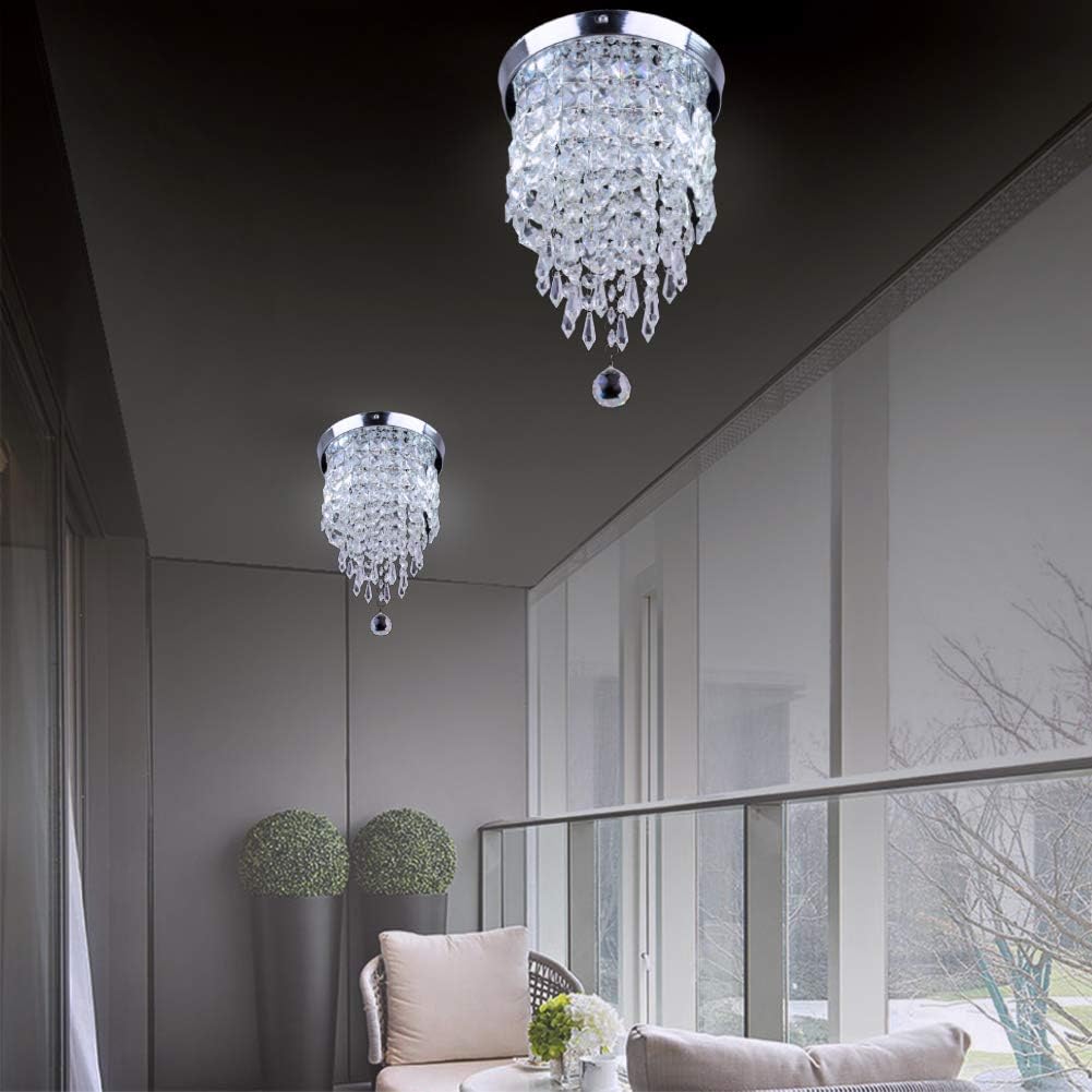 TongLan Crystal Chandelier, 2 Light Flush Mount Ceiling Light, H12.59 x W7.87 inches Modern Mini Chandelier Lighting Fixture for Bedroom, Living Room, Dining Room, Hallway, Kitchen - - 