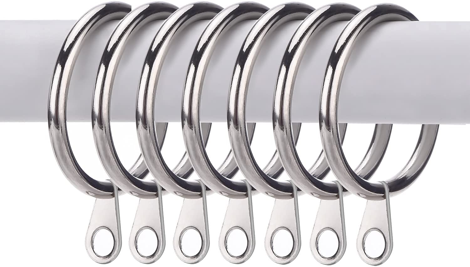 Pack of 24 Strong Metal Curtain Hooks Rings with Fixed eyelets for Curtain pole 25mm-28mm wide Silver Curtian Ring 30MM Internal Diameter