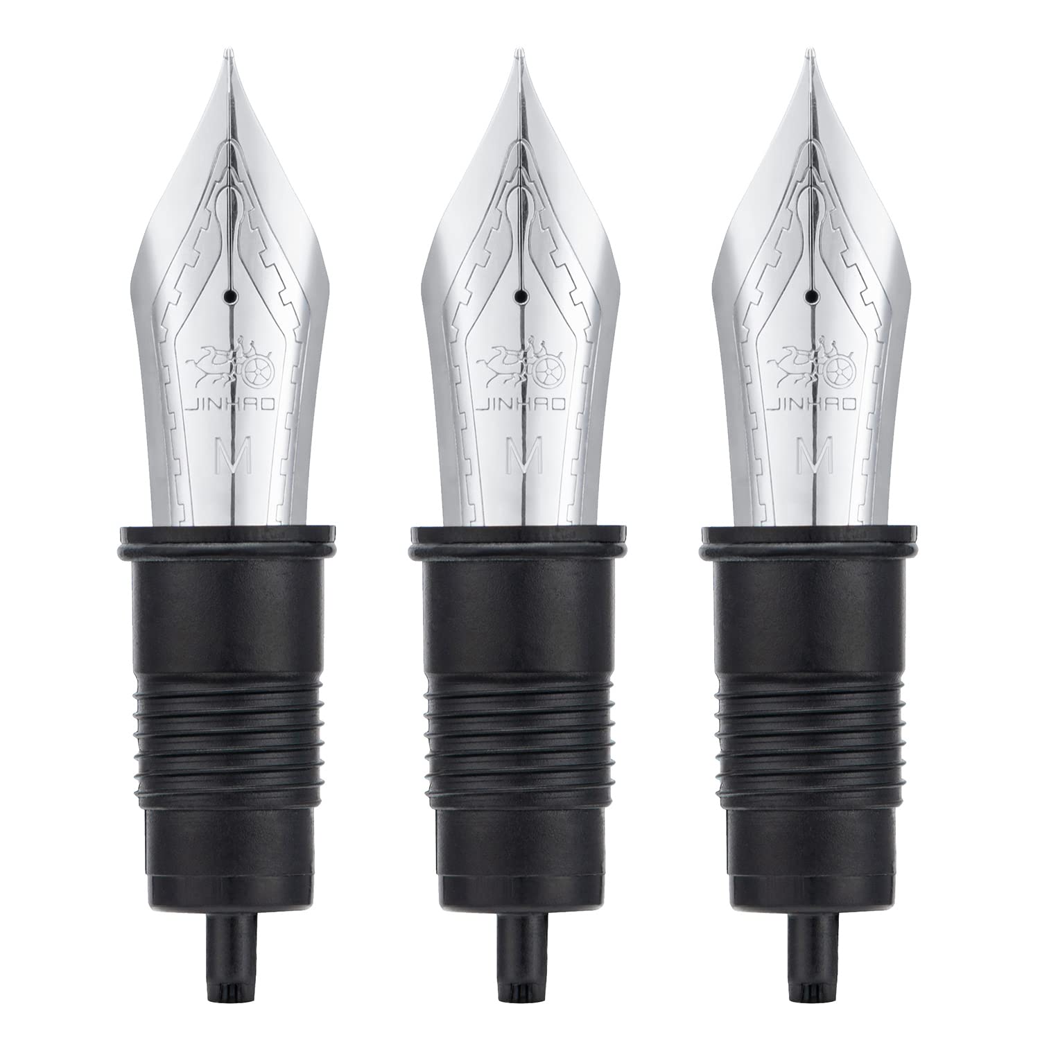 Set of 3 Jinhao X159,1935 and 9019 Fountain Pen Replacement Medium Nib Parts Silver Trim