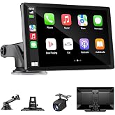 9" Wireless Apple Carplay Screen for Car &amp; Android Auto with Backup Camera | Portable Touchscreen with OTA Update, GPS Navigation/Mirror Link/Voice Control/5.0 Bluetooth