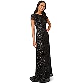 Adrianna Papell Womens Short-Sleeve All Over Sequin Gown