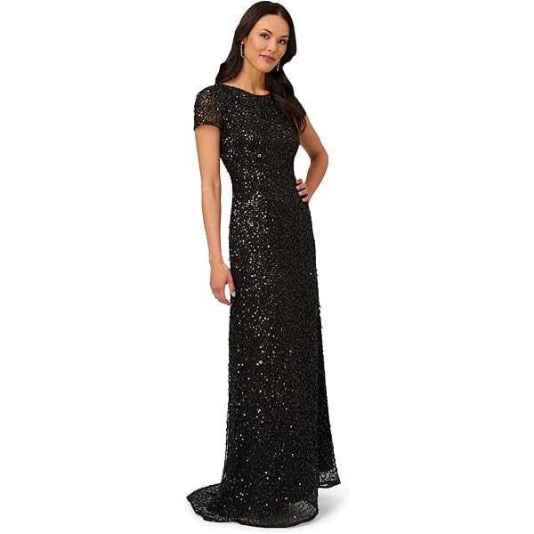 alex evenings women's long sequin dress with flutter sleeves Alex Evenings Women's Sequined A-Line Dress - Icy Orchid main image 1