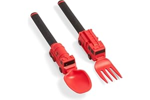 Dinneractive Utensil Set for Kids – Red Firefighter Themed Fork and Spoon for Toddlers and Young Children – 2-Piece Set