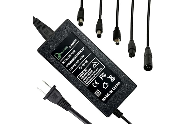 42V 2A Scooter Charger 5 Plugs Universal for 36V Scooter Lithium Battery, Pack DC 5.5 * 2.1 with 8mm 3 Prong/ 12mm 3 Prong /8