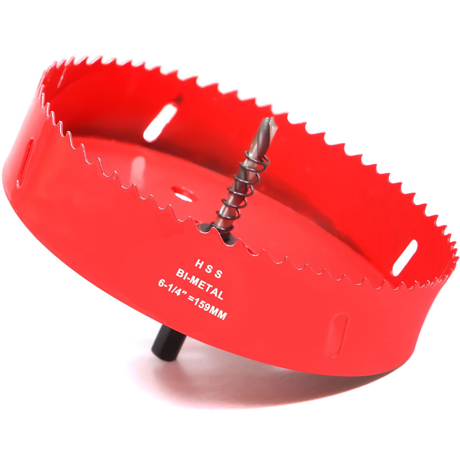 Photo 1 of 6-1/4 Inch Hole Saw for Recessed Lighting, 159mm HSS BI-Metal Hole Cutter for Wood, 32mm Cutting Depth Hole Cutter with Hex Shank Drill Bit Adapter for Cornhole Boards Plastic Drywall Fiberboard, Red
