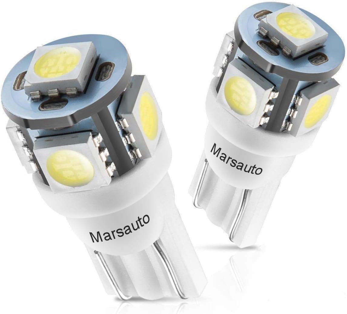 Marsauto 194 LED Bulbs 168 T10 2825 5SMD LED Bulbs Car Dome Map License Plate Lights Lamp White 12V (Pack of 2)