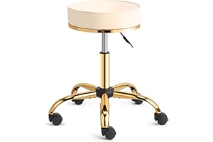 OmySalon Rolling Stool with Wheels, Vanity Salon Massage Roller Stool, Swivel Spa Chair Height Adjustable, Hair Stylist Chair for Beauty Salon Bar Tattoo Home, White Luxury