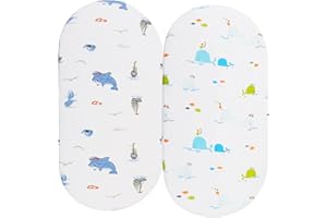 KNLPRUHK Bassinet Sheets Compatible with Graco Pack ‘n-Play Dome LX Bassinet (not Playard), 2 Pack, 100% Jersey Knit Cotton 190GSM, Ultra Soft Breathable, Dolphin and Whale