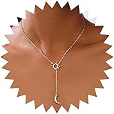 Xduargs Boho Sun Pendant Necklace Gold Moon Dangle Drop Vintage Y Lariat Adjustable Hollow Choker Jewelry for Women