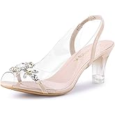 Allegra K Women's Clear Slingback Flower Rhinestone Peep Toe Beige Heels Sandals 6.5 M US