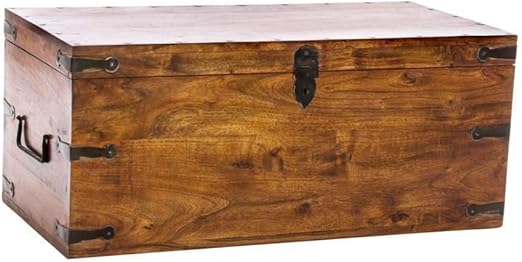 Baúl Banco baúl caja de madera maciza étnico Montura Hierro: Amazon.es: Hogar