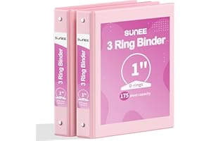 SUNEE 3 Ring Binder 1 Inch 2 Pack, Clear View Binder Three Ring PVC-Free (Fit 8.5x11 Inches) for School or Office Supplies, Pink