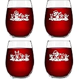 Dancing Christmas Figures Funny Stemless Wine Glasses Set of 4- Hilarious Xmas Themed Wine Glass for Holiday Party- 4 Unique 