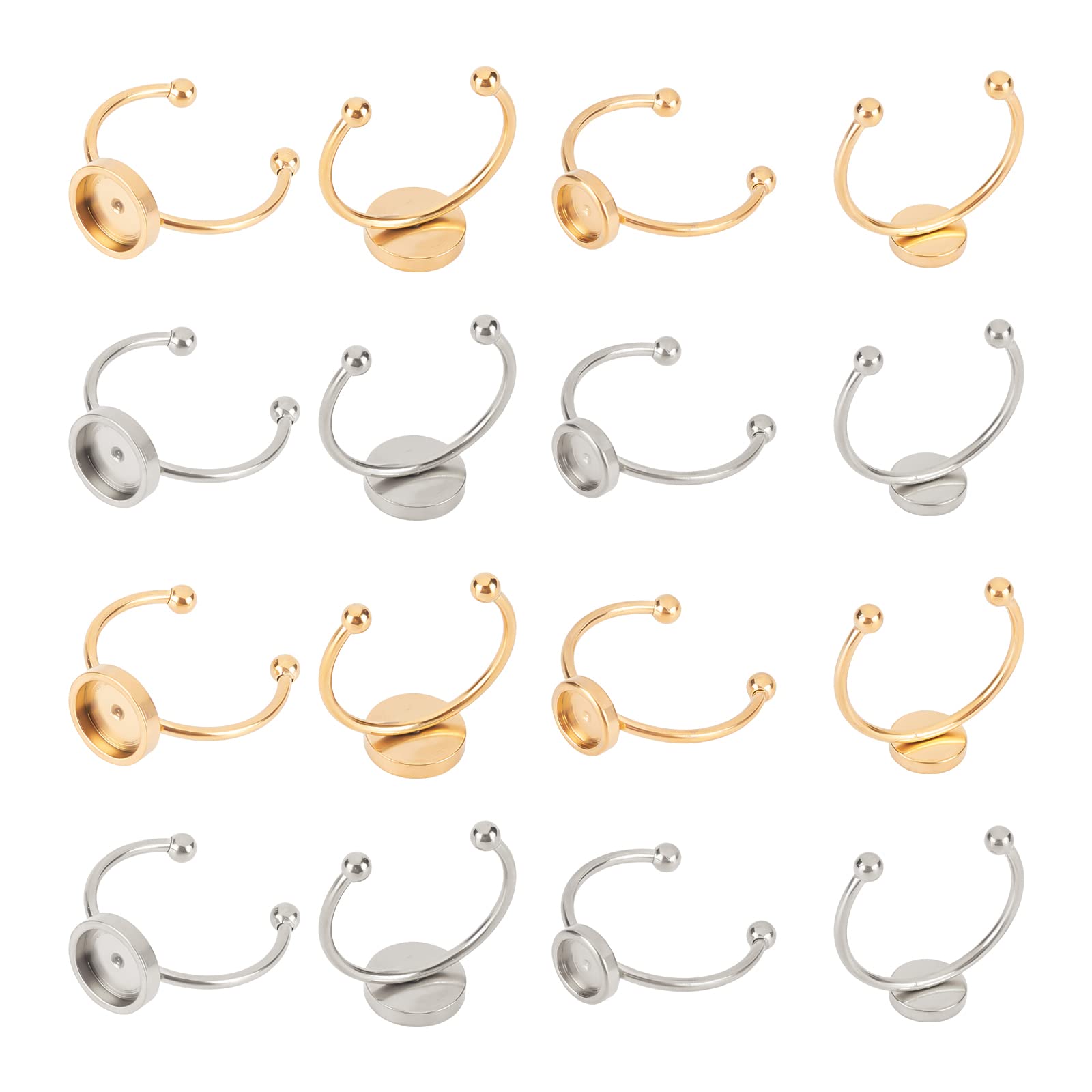 UNICRAFTALE about 16pcs 2 Colors 6/8mm Adjustable Ring Blank Stainless Steel Pad Ring Base Flat Blank Ring Settings Base Cabochon Base Bezel Tray for Jewelry Making