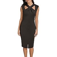 Calvin Klein Scuba Crepe Short Sheath Dress with Faux Leather Belt Black 8  at Amazon Women's Clothing store