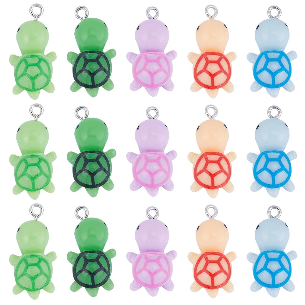 SUNNYCLUE 1 Box 30Pcs 5 Colors Turtle Charms Bulk Sea Turtles Charms Mini Cute Resin Ocean Animals Tortoise Summer Beach Charm for jewellery Making Charms Women DIY Necklace Earring Bracelets Crafts