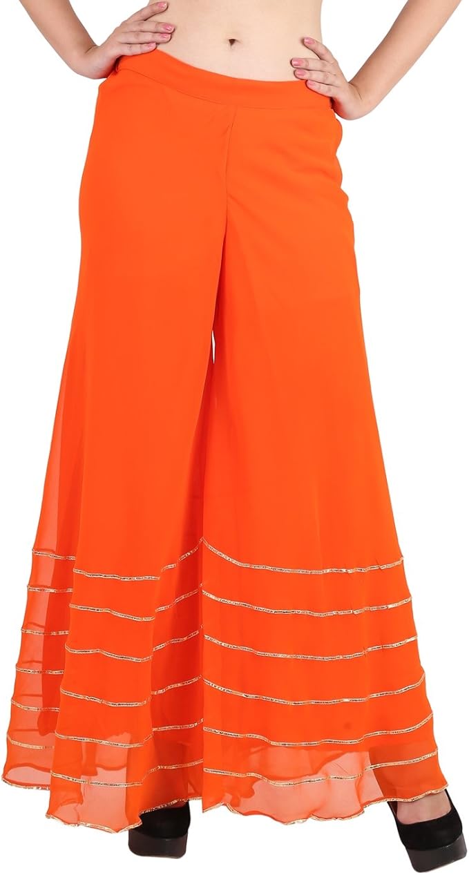 Buy Shararat Women's Palazzo Pants, Orange at Amazon.in