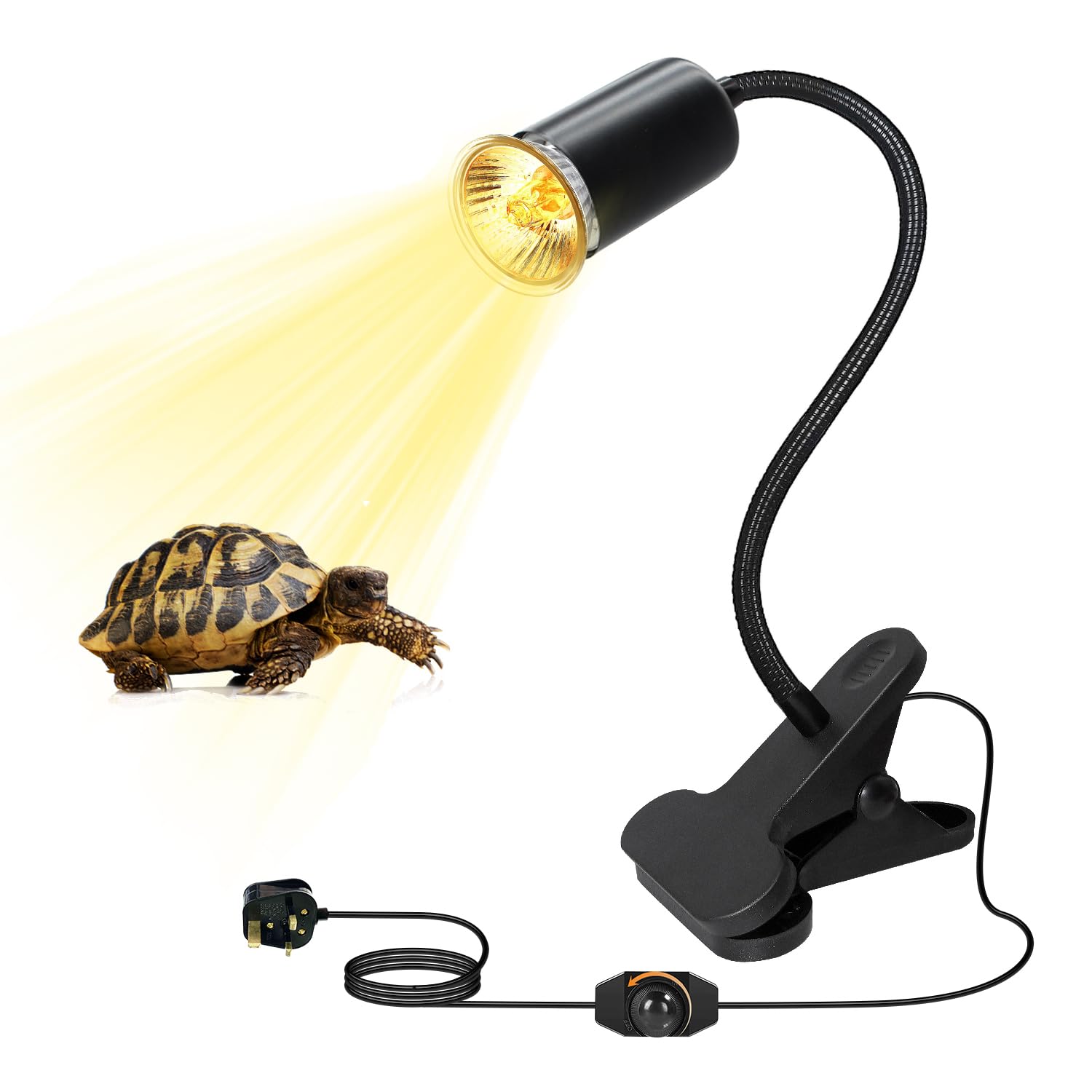 WPQIUZS Tortoise Heat Lamp, 240CM Cable, 40CM Length Flexible Gooseneck, E27 Ceramic Bulb Holder, Black Reptile Heat Lamp, Tortoise Accessories, UVA/UVB Basking Lamp, Light for Turtle Tank, Aquarium
