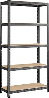 SONGMICS 5-Tier Steel Shelving Unit 875 kg Load 40 x 90 x 180 cm Grey GLR040G01