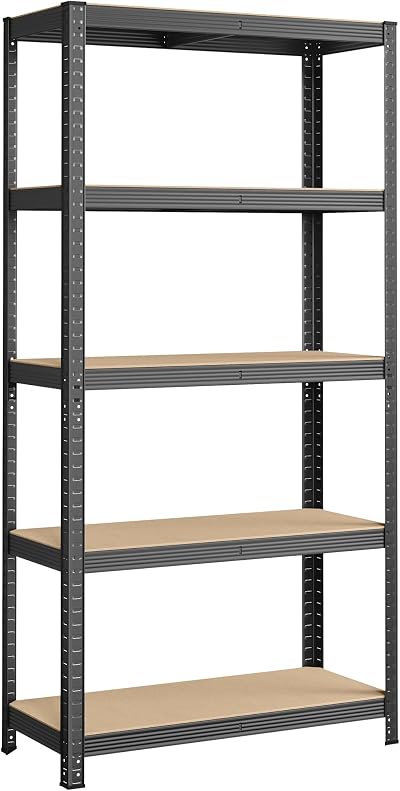 SONGMICS 5-Tier Steel Shelving Unit 875 kg Load 40 x 90 x 180 cm Grey GLR040G01