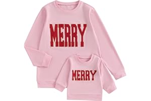 Fernvia Family Matching Outfit Mommy and Me Christmas Sweatshirt Long Sleeve Letters Marry Embroidery Crewneck Pullover Tops