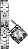 Jessica Simpson Locket Charm Watch for Women - Silver Bracelet, 20mm Square Case, Analog Quartz Movement, Adjustable Metal Band, Gift Box Included (Silver)