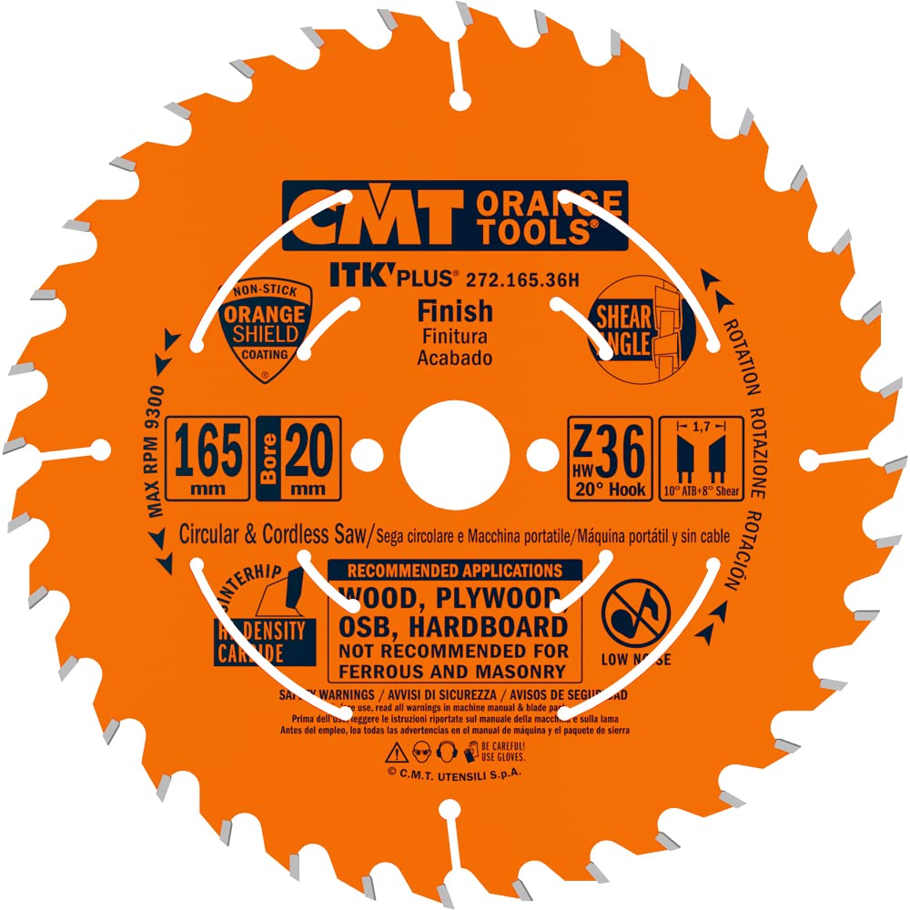 CMT 272.165.36H ITK Plus Finish Saw Blade HW 165X1.7X20(+15,87) Z=36 ATB+Shear