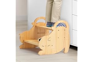 COSYLAND Wooden Step Stool for Toddler - Two Step Stools Toddler with Safety Non-Slip Design, 150 lbs Capacity Step Stool for