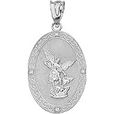 Claddagh Gold 925 Sterling Silver Saint Michael The Archangel CZ Oval Medal Pendant (1")