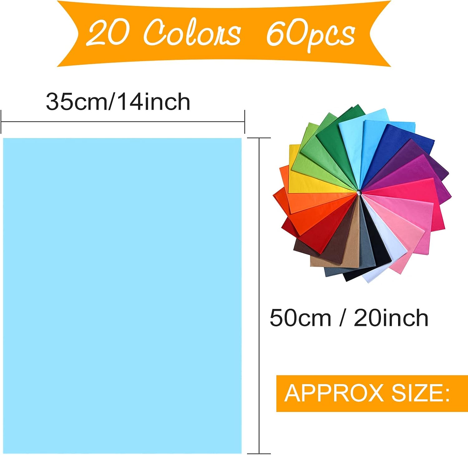 MIAHART 60 Sheets Coloured Tissue Paper Bulk 20" x 14" Wrapping Tissue Paper 20 Assorted Colors Art Tissue Paper for Craft Floral Birthday Party Festival Gift Wrapping Decorative(60): Everything Else
