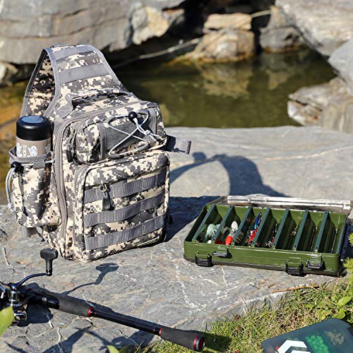 Rodeel Fishing Sling Backpack with Tackle Box, Outdoor Single Shoulder Gear Storage Bag, ACU - Thumbnail 5